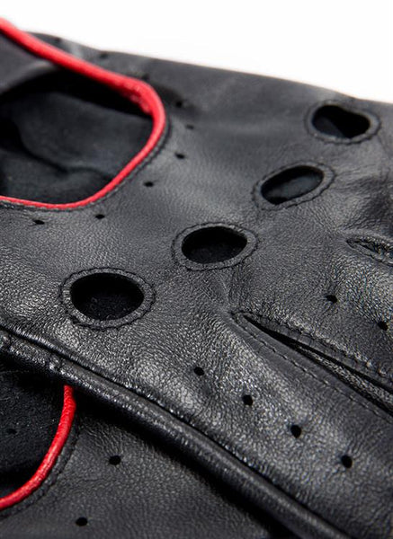 Delta - Men's Classic Leather Driving Gloves - Black/ Berry