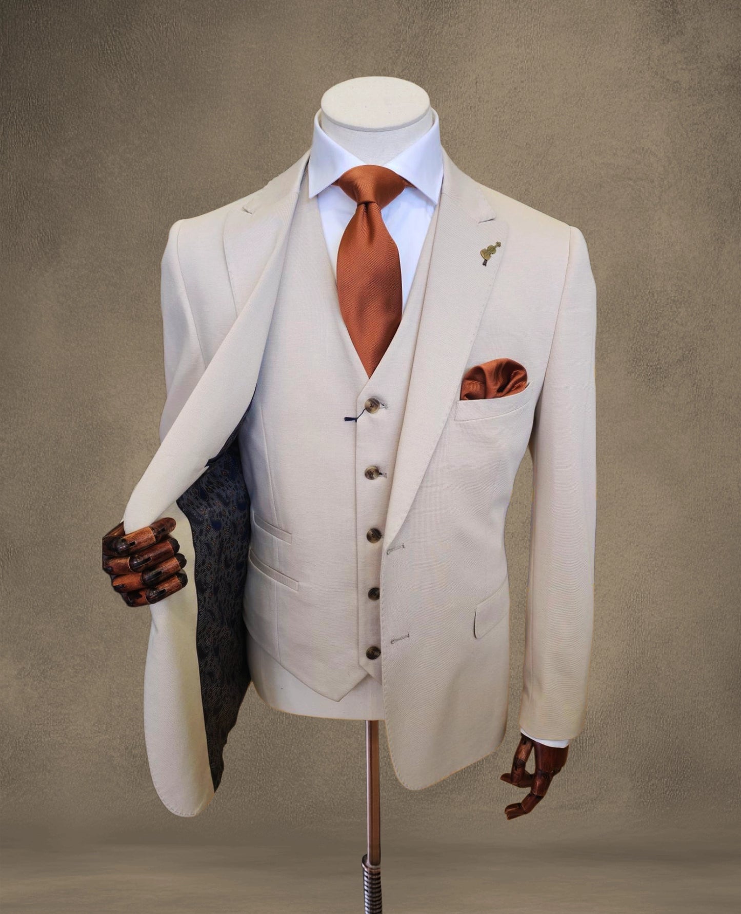 Matteo 3 Piece Suit - Stretch Stone Waistcoat
