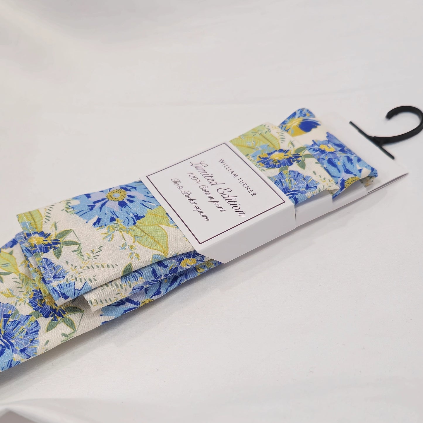 FLORAL/ BIRD Print Tie and Hankie - Cream Blue