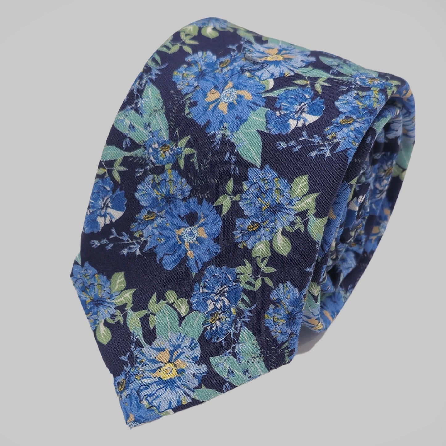 FLORAL/ BIRD Print Tie and Hankie - Navy Blue