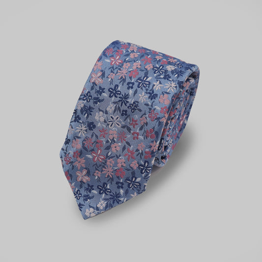 Mini Floral Print Tie and Hankie Set - Light Blue