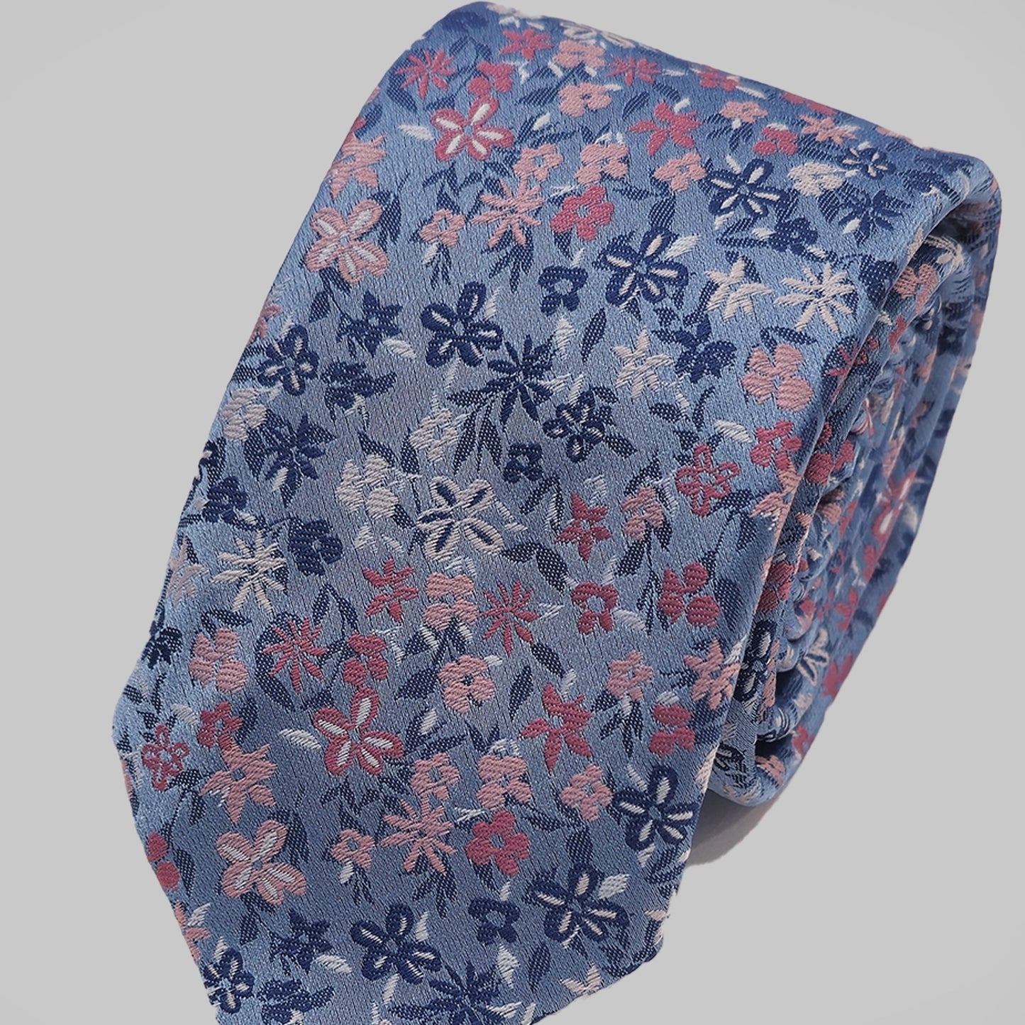 Mini Floral Print Tie and Hankie Set - Light Blue