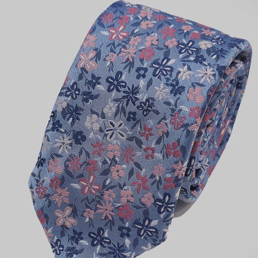 Mini Floral Print Tie and Hankie Set - Light Blue