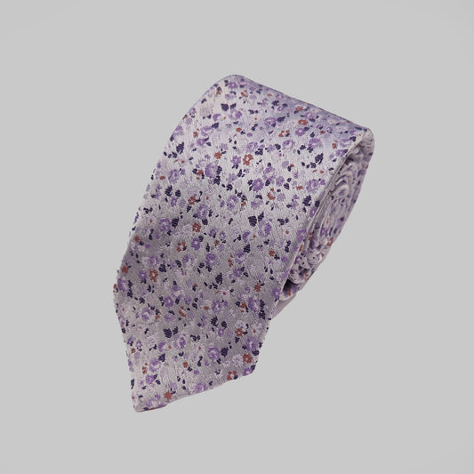 Mini Floral Print Tie and Hankie - Silver Lilac