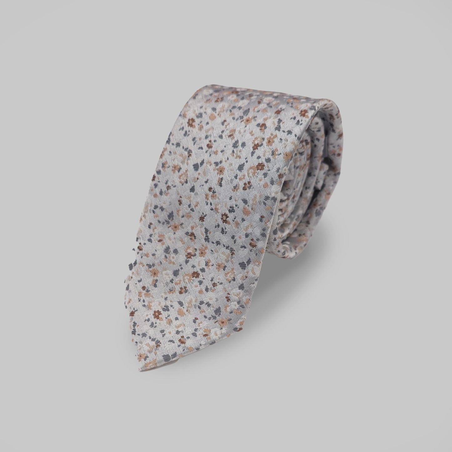 Mini Floral Print Tie and Hankie Set - Silver Peach