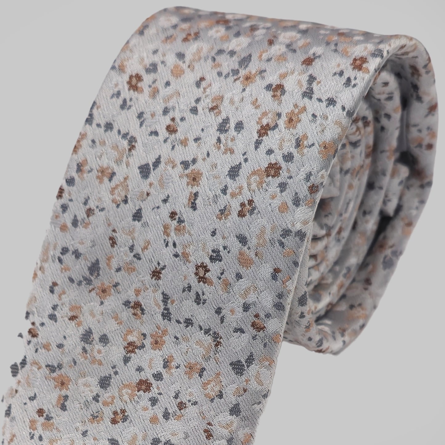 Mini Floral Print Tie and Hankie Set - Silver Peach