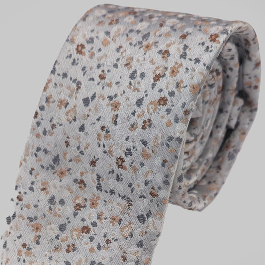 Mini Floral Print Tie and Hankie Set - Silver Peach