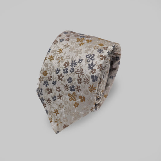 Mini Floral Print Tie and Hankie Set - Stone