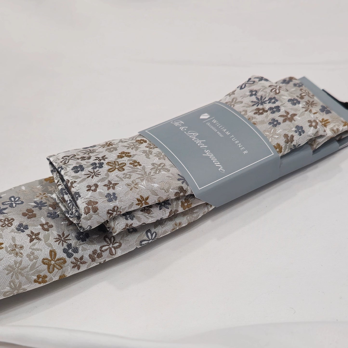 Mini Floral Print Tie and Hankie Set - Stone