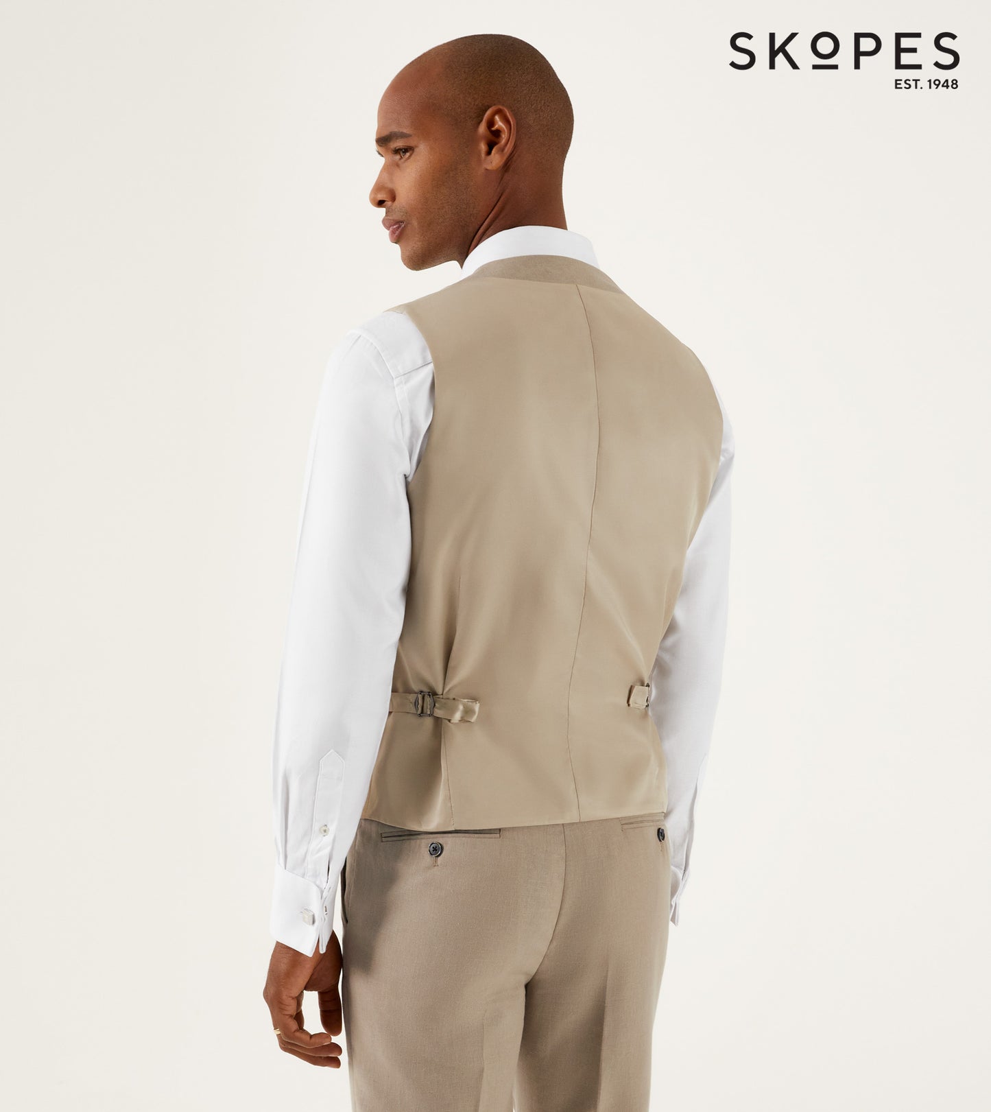 Stone Linen-Blend 3 Piece Tailored Fit Suit - Waistcoat