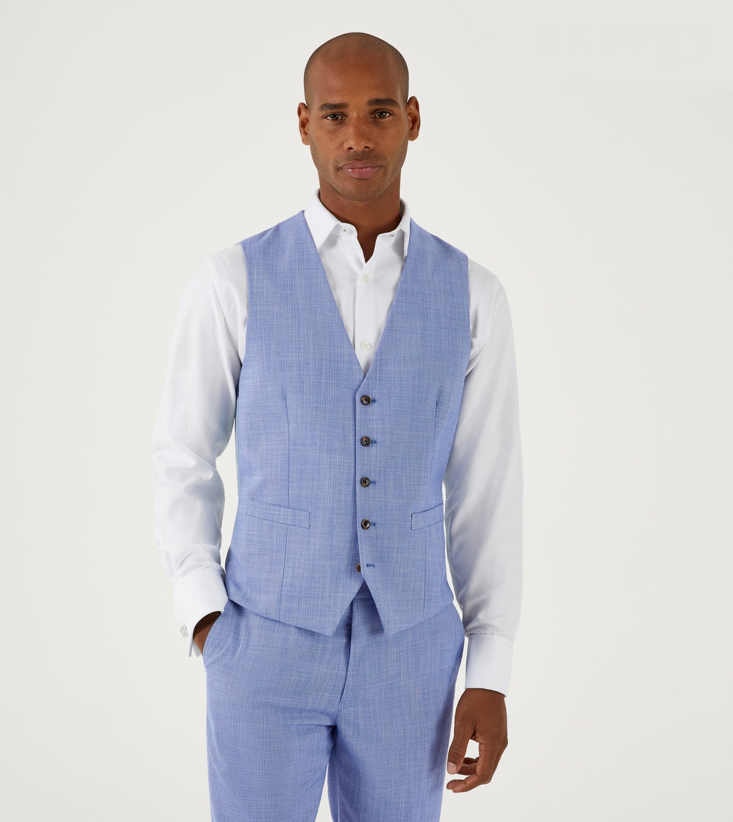 Sky Blue 3 Piece Tailored Fit Suit - Waistcoat