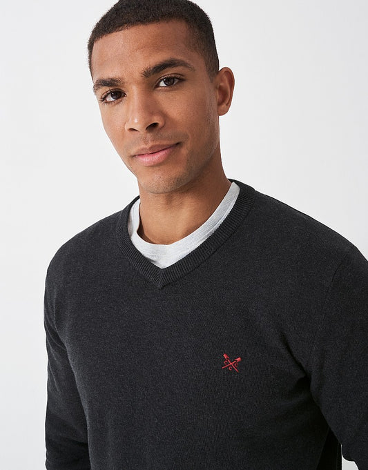 Organic Cotton V Neck Jumper - Charcoal