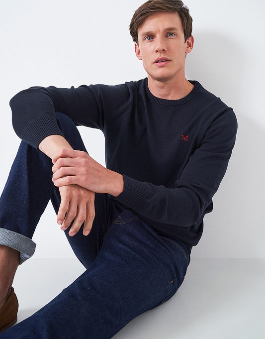 Organic Cotton Crew Neck Jumper in Navy