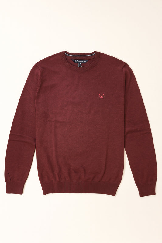 Organic Cotton Crew Neck Jumper in Burgundy