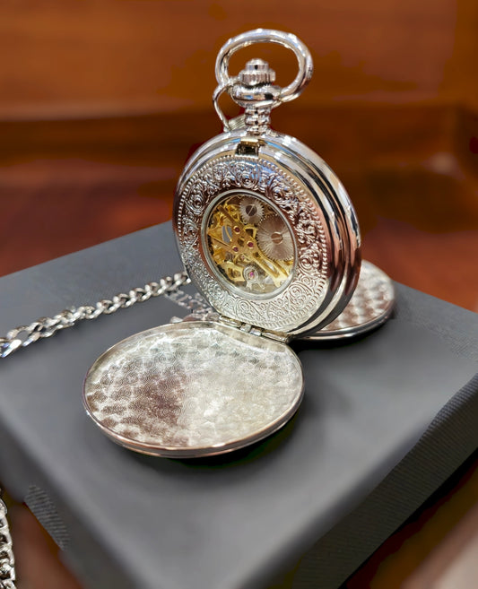 Silver Patterned Half Hunter Mechanical Pocket Watch