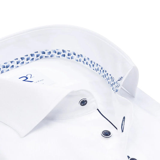 2-Ply Organic Cotton Shirts - White - Blue Buttons