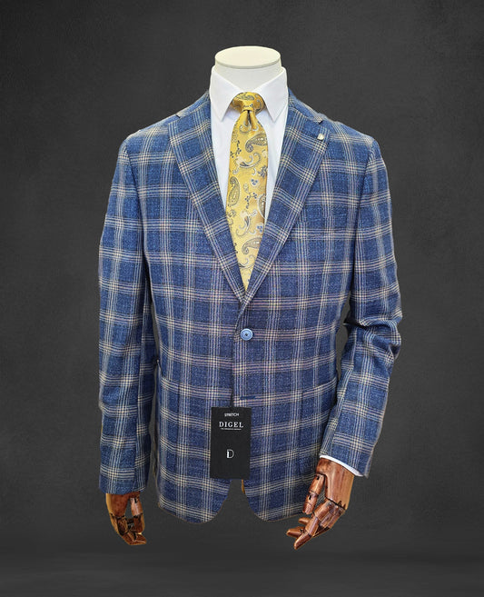 Blue Check Jersey Stretch Jacket