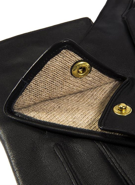 Mendip - Men's Three-Point Wool-Lined Leather Officer's Gloves - Black