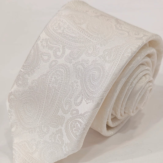 Paisley Print Tie and Hankie Set - Ivory