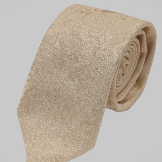 Paisley Print Tie and Hankie Set - Pale Gold