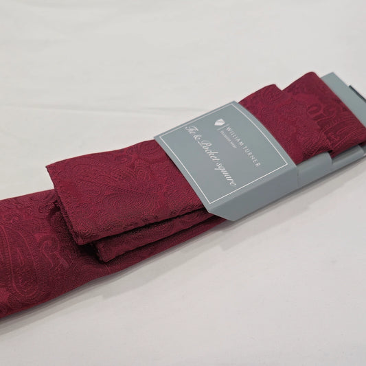Paisley Print Tie and Hankie Set - Red