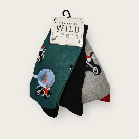 Wild-Feet Novelty Christmas Socks - Motor-Cycle Santa