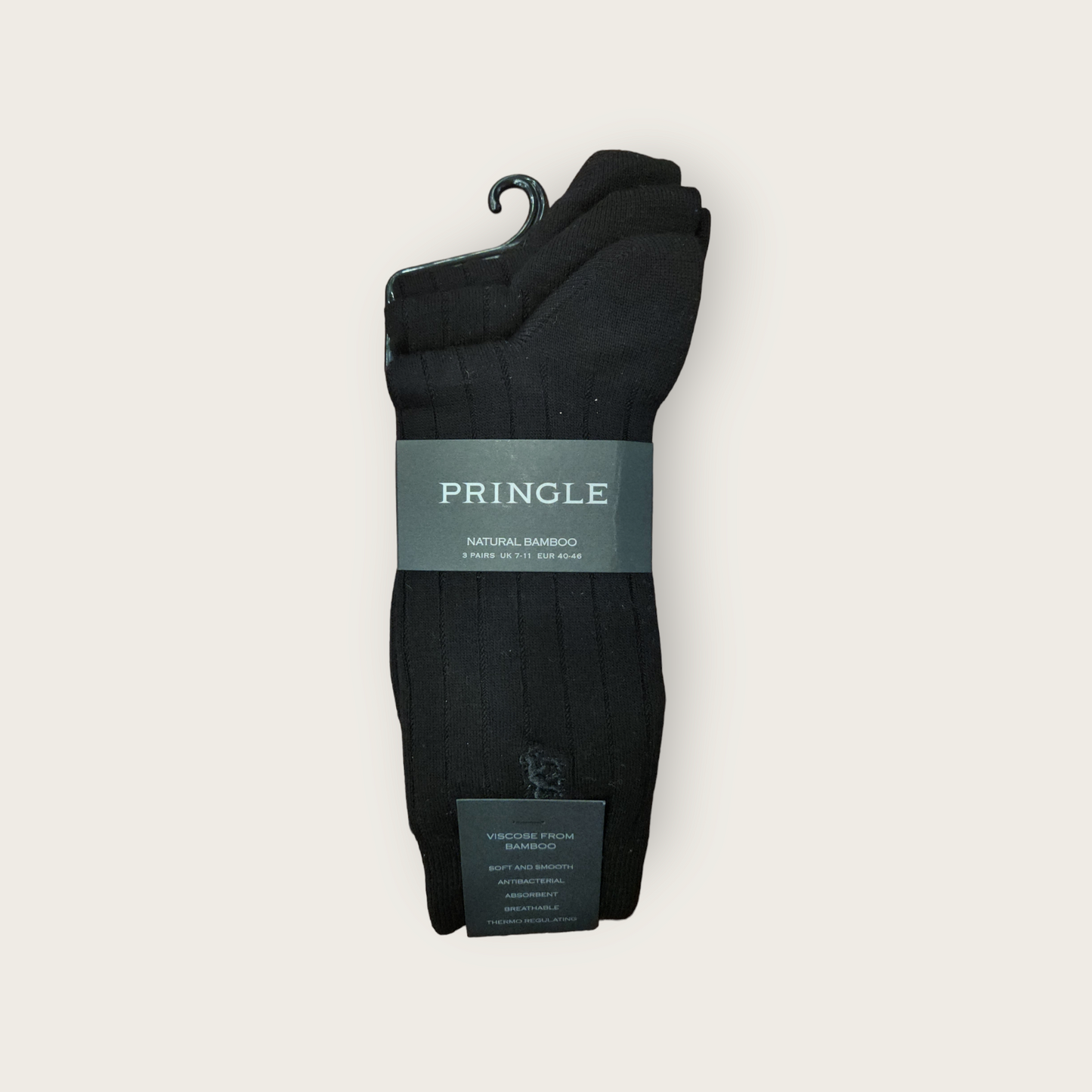 Pringle Natural Bamboo Socks 3 Pack - Black Ribbed