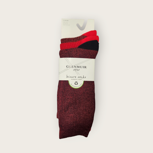 Glenmuir Soft Bamboo 3 Pack Socks - Red