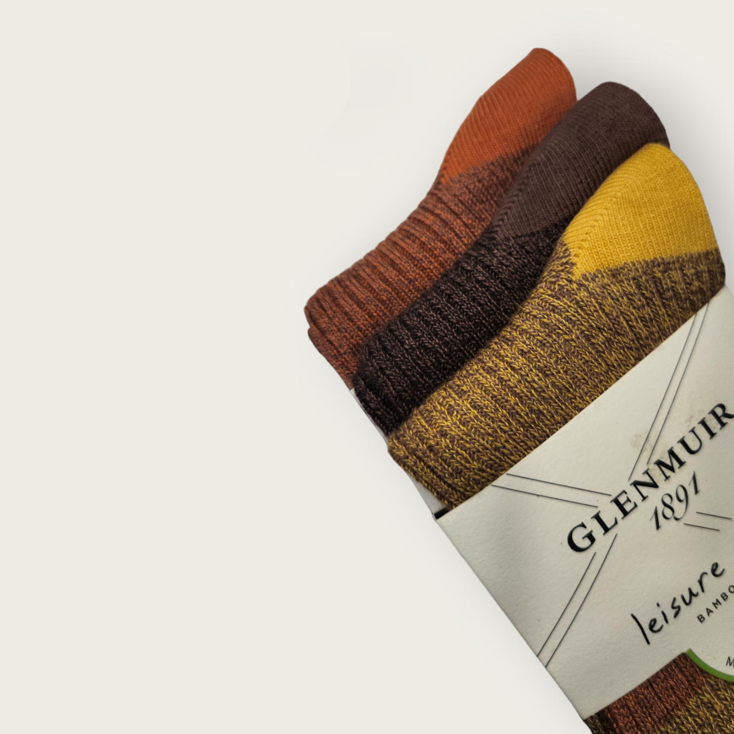 Glenmuir Soft Bamboo 3 Pack Socks - Yellow/ Brown/ Orange Stripe