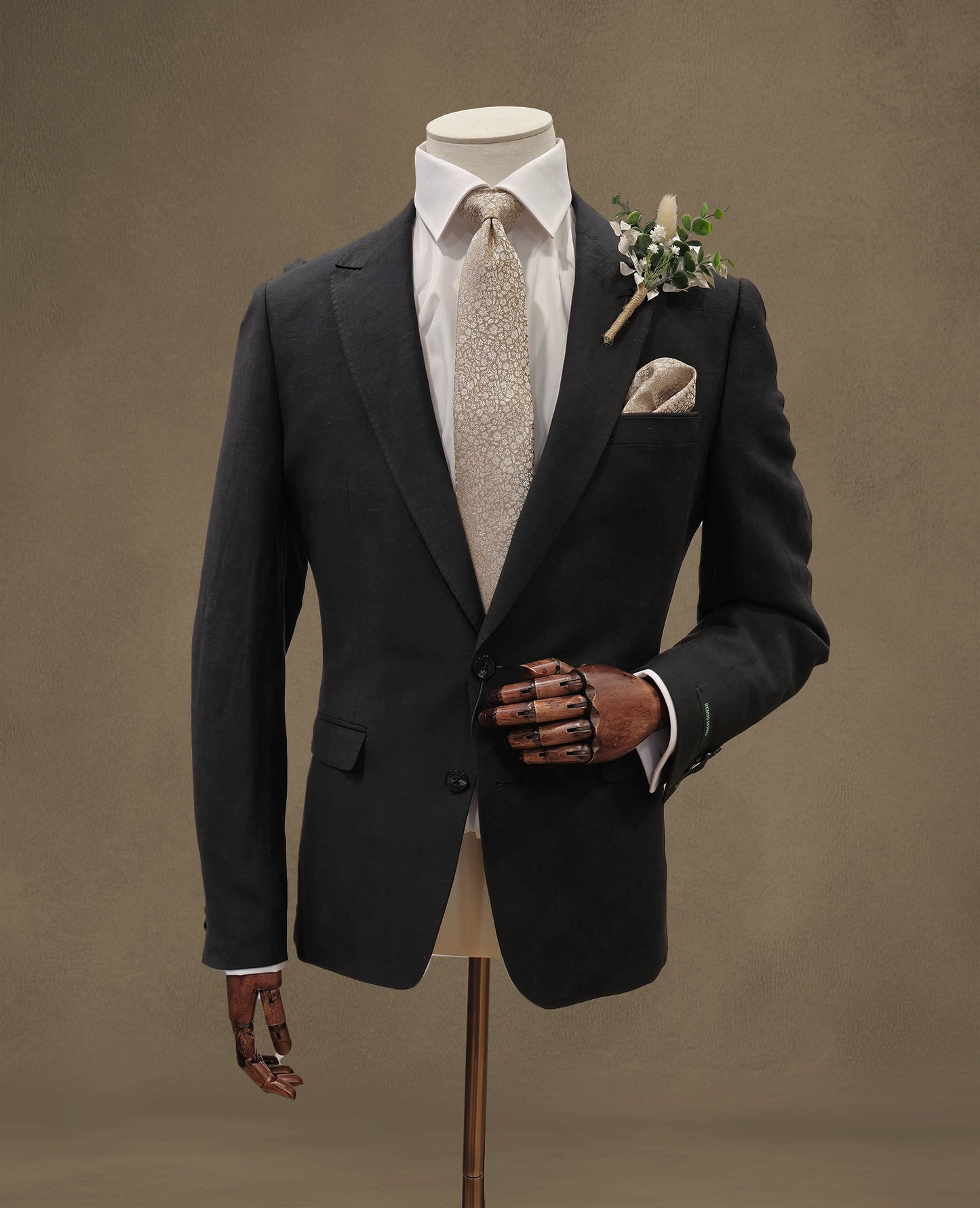 Slim Fit Linen-Blend Suit Trousers - Black