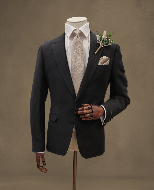 Slim Fit Linen-Blend Suit Trousers - Black