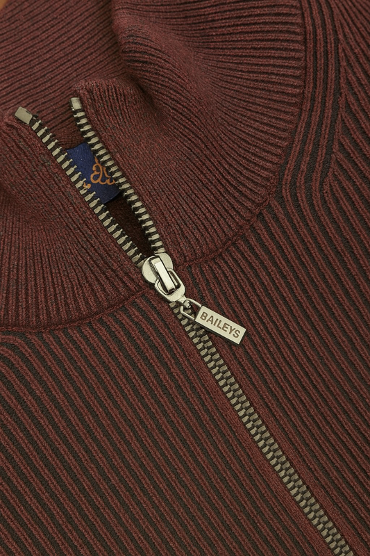 Cotton Ribbed Detail 1/4 Zip - Burgundy