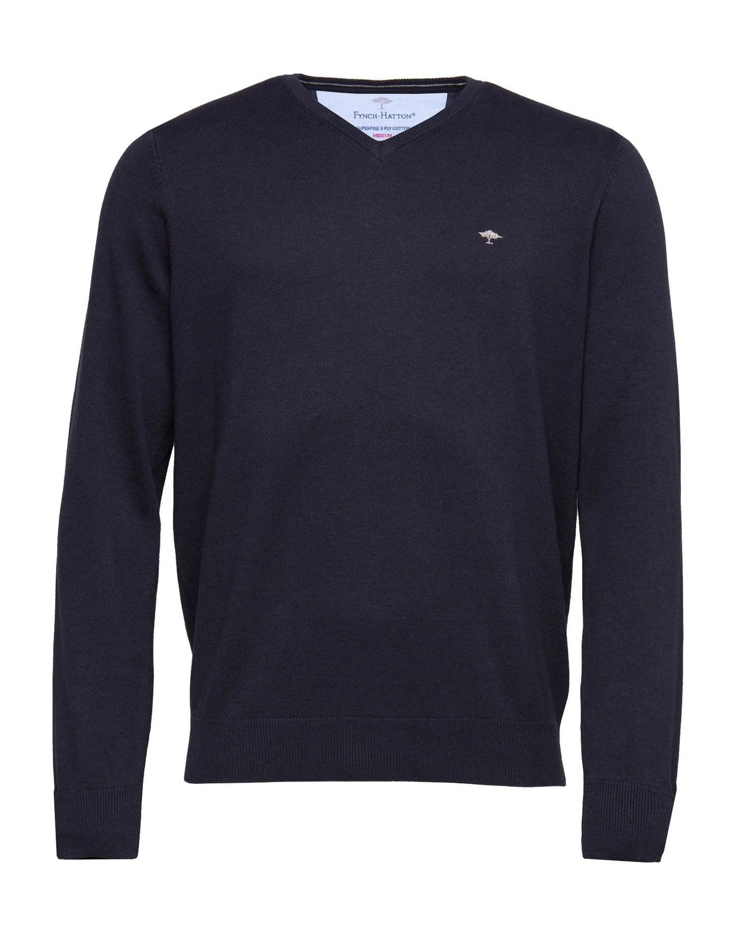 FINELY KNITTED V-NECK COTTON SWEATER - Navy