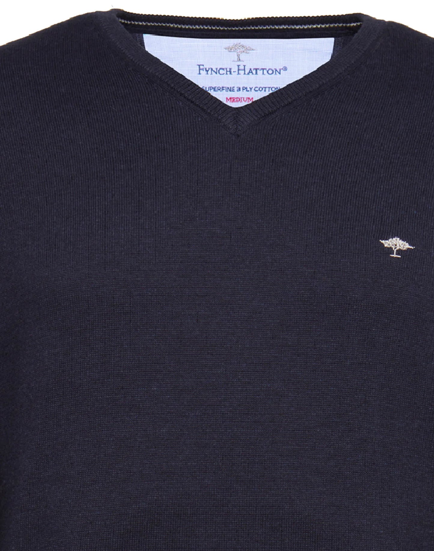 FINELY KNITTED V-NECK COTTON SWEATER - Navy