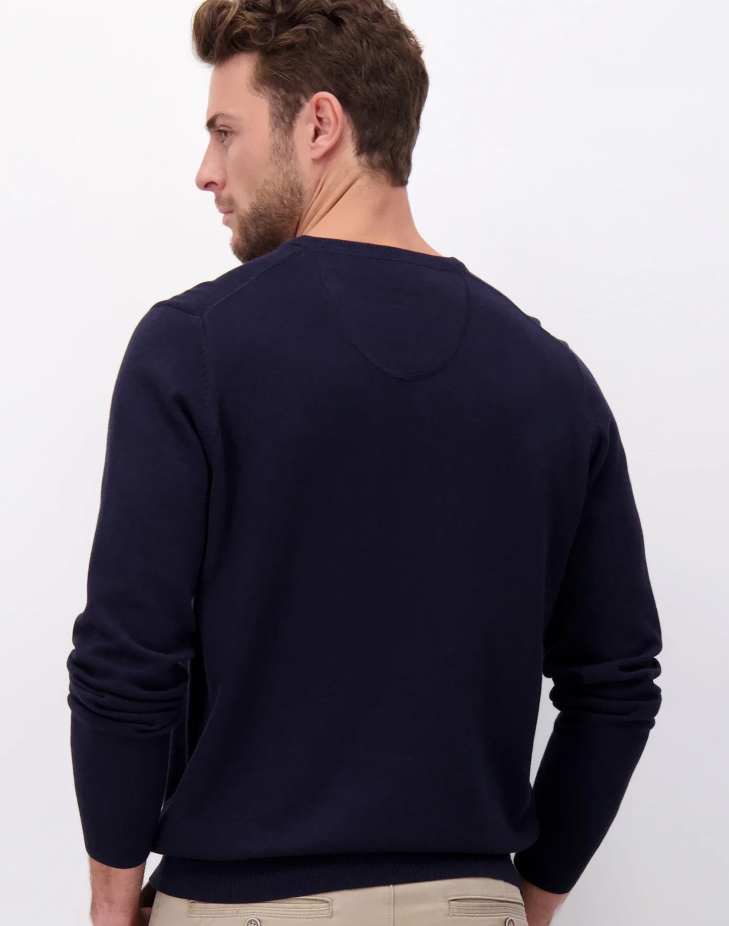 FINELY KNITTED V-NECK COTTON SWEATER - Navy