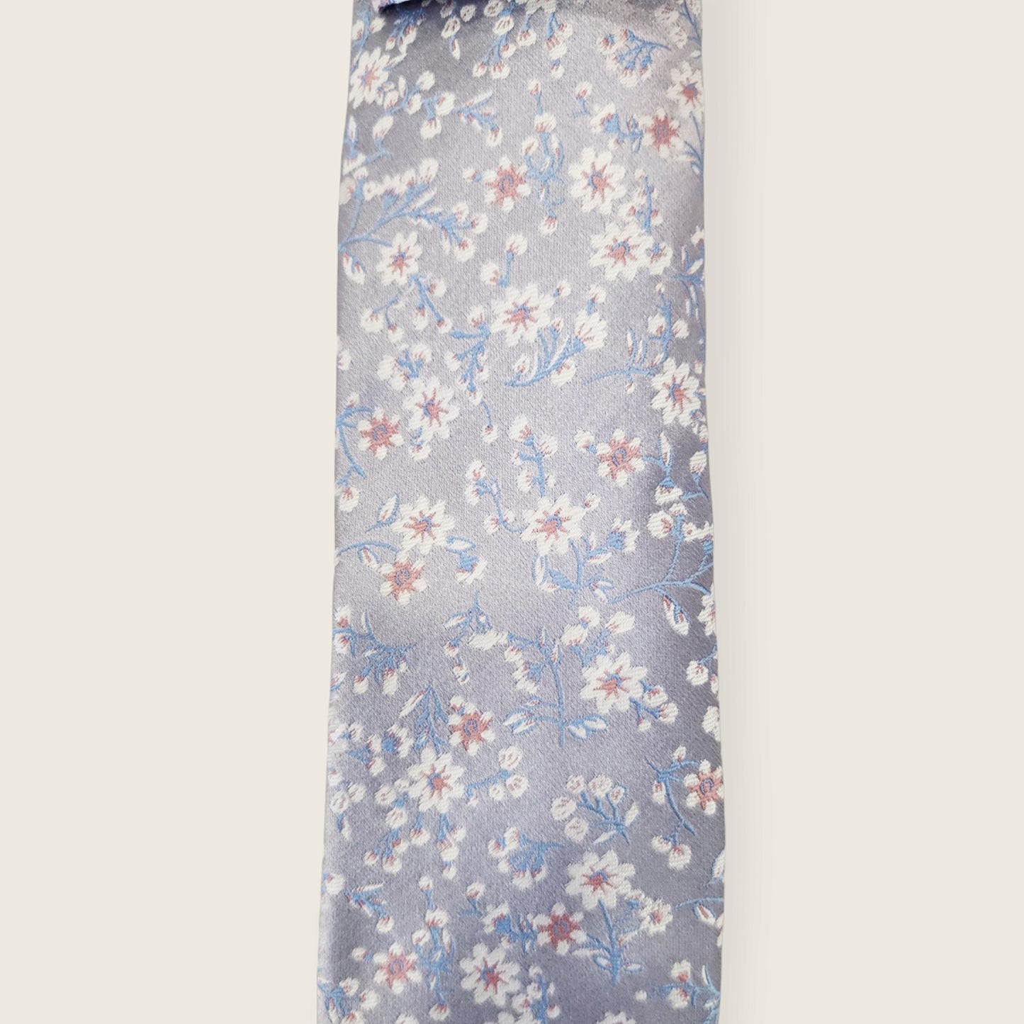 Tie and Hankie Set - Floral Silver and Blue I081990