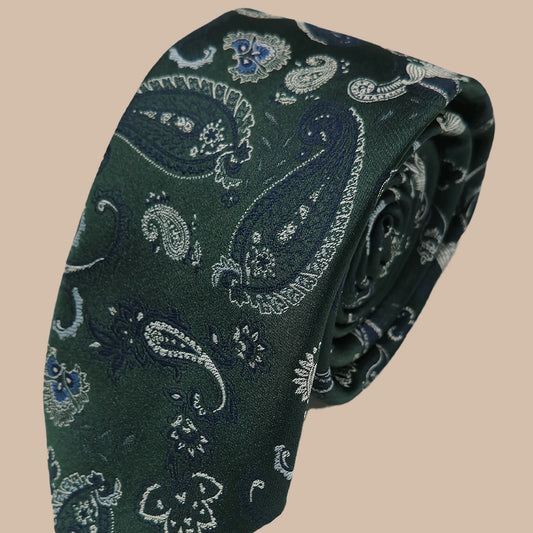 Strong Paisley Print Tie and Hankie - Bottle Green