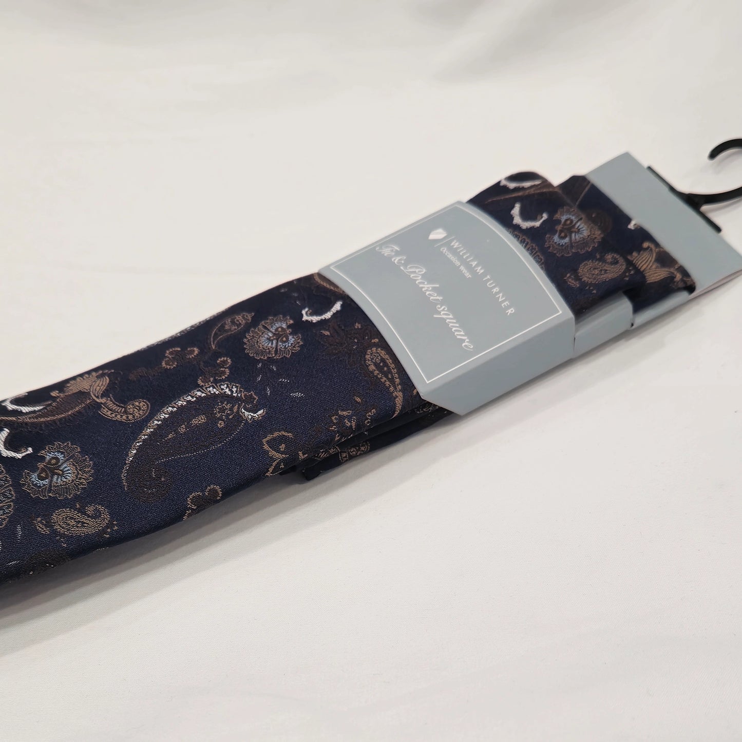 Strong Paisley Print Tie and Hankie - Navy Tan