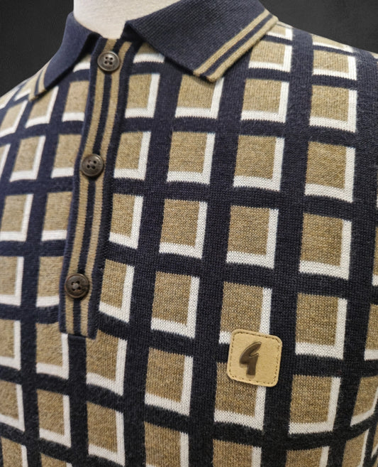 Gabicci Vintage - Short Sleeve Knitted Polo - Elwood Grid