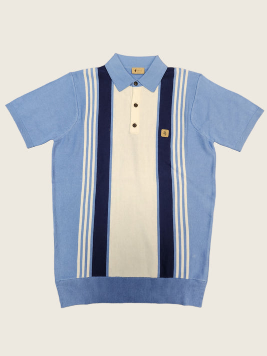 Gabicci Vintage - Short Sleeve Knitted Polo - Blue Stripe