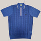 Gabicci Vintage - Short Sleeve Knitted Polo -Blue Textured Pattern