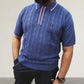 Gabicci Vintage - Short Sleeve Knitted Polo -Blue Textured Pattern