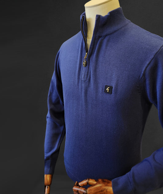 Gabicci Vintage Quarter Zip Jumper - Storm Blue