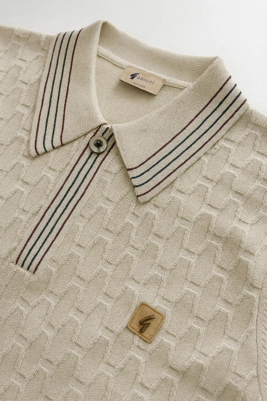 Vintage Honeycomb Knitted Polo-Shirt - Linen