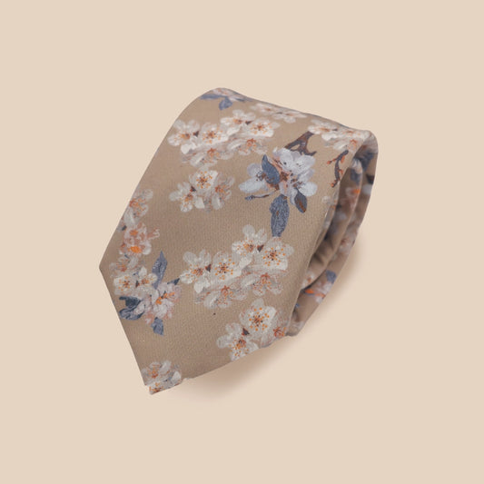 Wedding Blossom Tie and Hankie Set - Biscuit
