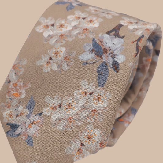 Wedding Blossom Tie and Hankie Set - Biscuit