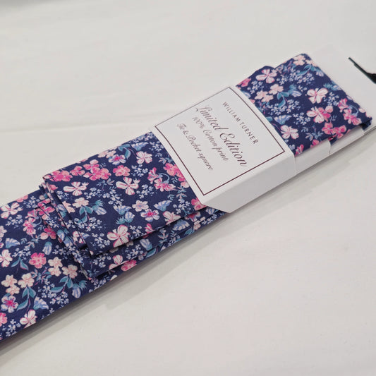 Wild Flower Tie and Hankie Set - Navy Pink