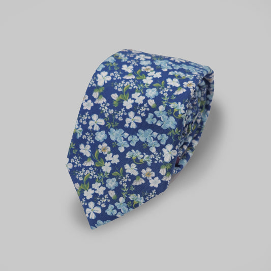 Wild Flower Tie and Hankie Set - Navy Sky
