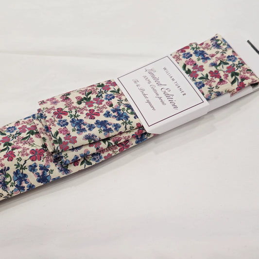 Wild Flower Tie and Hankie Set - Vintage White