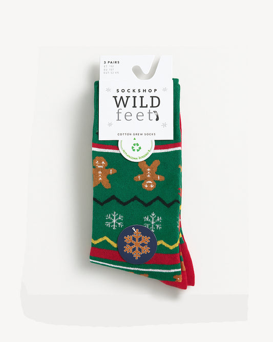 Christmas Novelty Socks 3 Pair Pack - Gingerbread